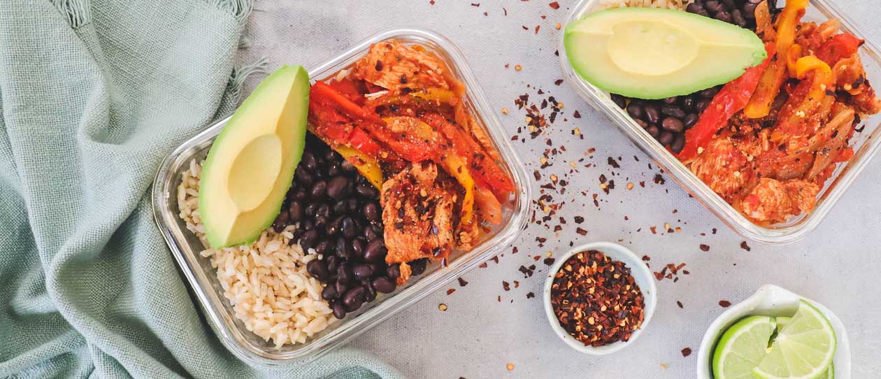 Chicken fajita bowls with brown rice