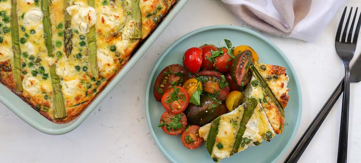 Super green frittata with marinated tomato salad